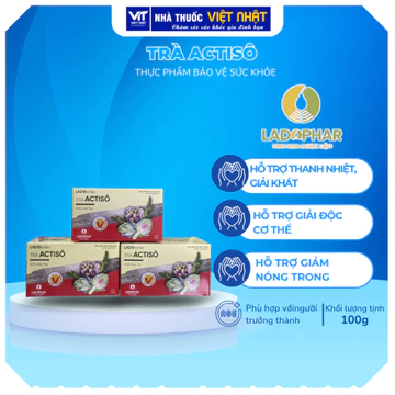 [COMBO 3 HỘP] Trà Actisô Ladophar Hộp 100g , Trà Atiso Túi Lọc Thanh Mát, Thảo Dược Tự Nhiên