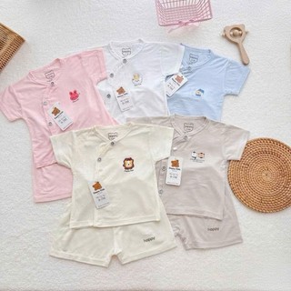 Bộ sơ sinh cộc tay khuy cài chéo cho bé sơ sinh chất liệu petit cao cấp mềm mát màu sắc đẹp cho bé 3-9 kg - SS4
