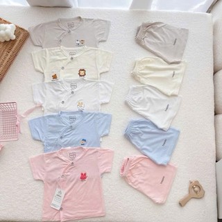 Bộ sơ sinh cộc tay khuy cài chéo cho bé sơ sinh chất liệu petit cao cấp mềm mát màu sắc đẹp cho bé 3-9 kg - SS4