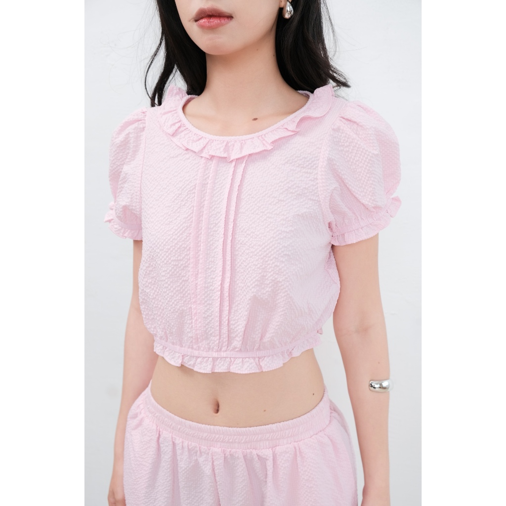 Set Nữ WARMI Cổ Bèo Tay Bồng Phối Quần Bí Dễ Thương Mùa Hè SECODEE