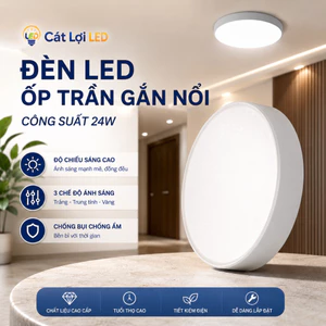 COMBO 5 Đèn Ốp Nổi Tràn Viền 24W Tròn 3 Chế Độ Sáng, Bảo Hành 2 Năm