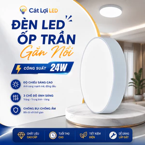 Đèn LED Ốp Nổi Trần Tròn 24W Viền Trắng, Ánh Sáng 3 Màu, Đường Kính 17cm, Thiết Kế Hiện Đại, Bảo Hành 24 Tháng