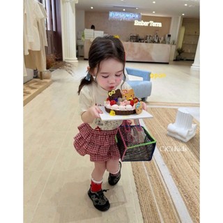 [B&G] Sét váy áo thun cotton kèm chân váy caro tầng bồng bềnh dễ thương cho bé gái dự tiệc du lịch
