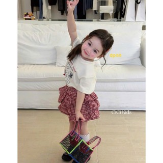 [B&G] Sét váy áo thun cotton kèm chân váy caro tầng bồng bềnh dễ thương cho bé gái dự tiệc du lịch