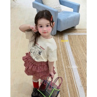 [B&G] Sét váy áo thun cotton kèm chân váy caro tầng bồng bềnh dễ thương cho bé gái dự tiệc du lịch