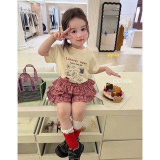 [B&G] Sét váy áo thun cotton kèm chân váy caro tầng bồng bềnh dễ thương cho bé gái dự tiệc du lịch