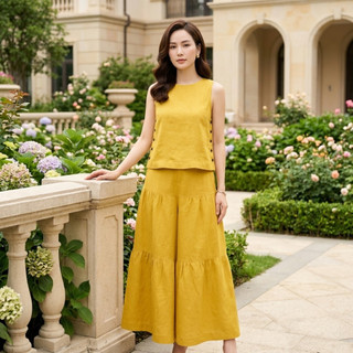 [CAO CẤP] Set Áo Ba Lỗ Cúc Sườn Quần Ống Rộng Dáng Váy Chất Vải Thô Đũi – Set Đũi Nữ Mát Mặc Hè - Anh Thư Shop (AT29)