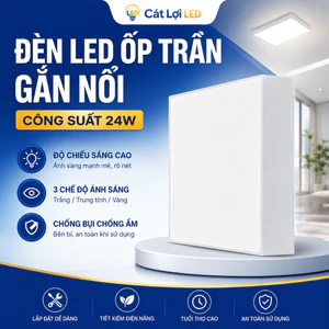 COMBO 5 Đèn led ốp trần nổi vuông tràn viền trắng 24W 3 màu ánh sáng 3000K/4000K/6500K