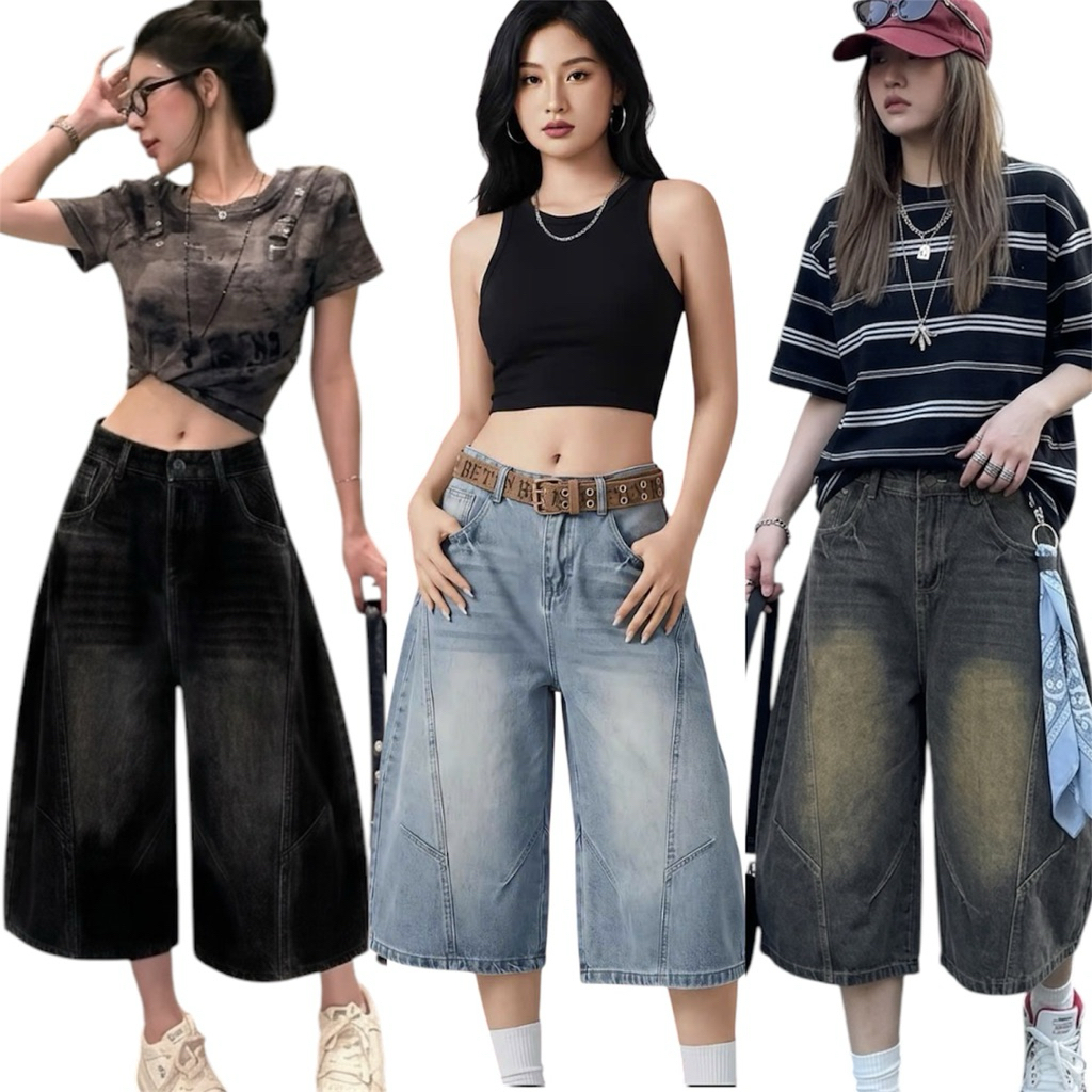 Quần Short Jean Lửng khóa Nữ Ống Rộng Cạp Cao Form Rộng Cá Tính, Quần Jean Short Lửng Qua Gối Unisex Cả Nam Nữ - Q04 | BigBuy360 - bigbuy360.vn