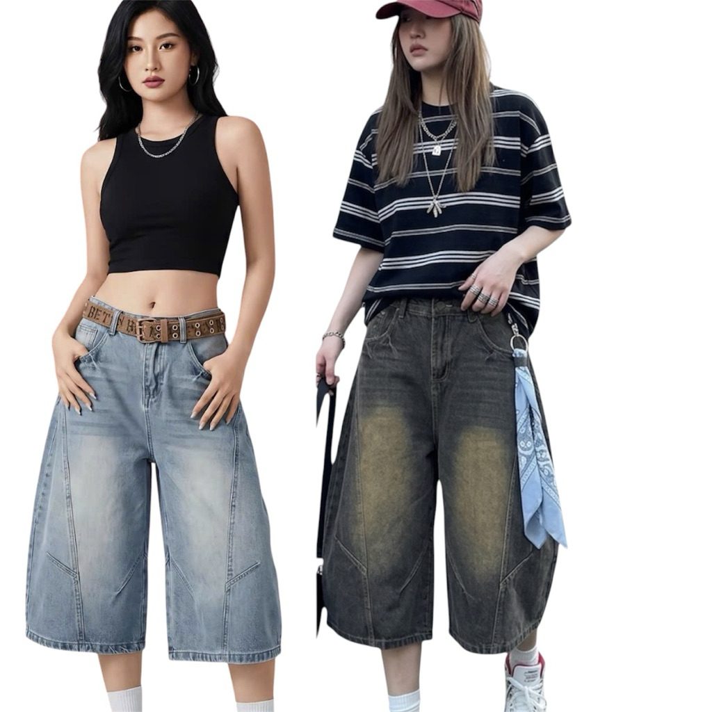 Quần Short Jean Lửng khóa Nữ Ống Rộng Cạp Cao Form Rộng Cá Tính, Quần Jean Short Lửng Qua Gối Unisex Cả Nam Nữ - Q04 | BigBuy360 - bigbuy360.vn
