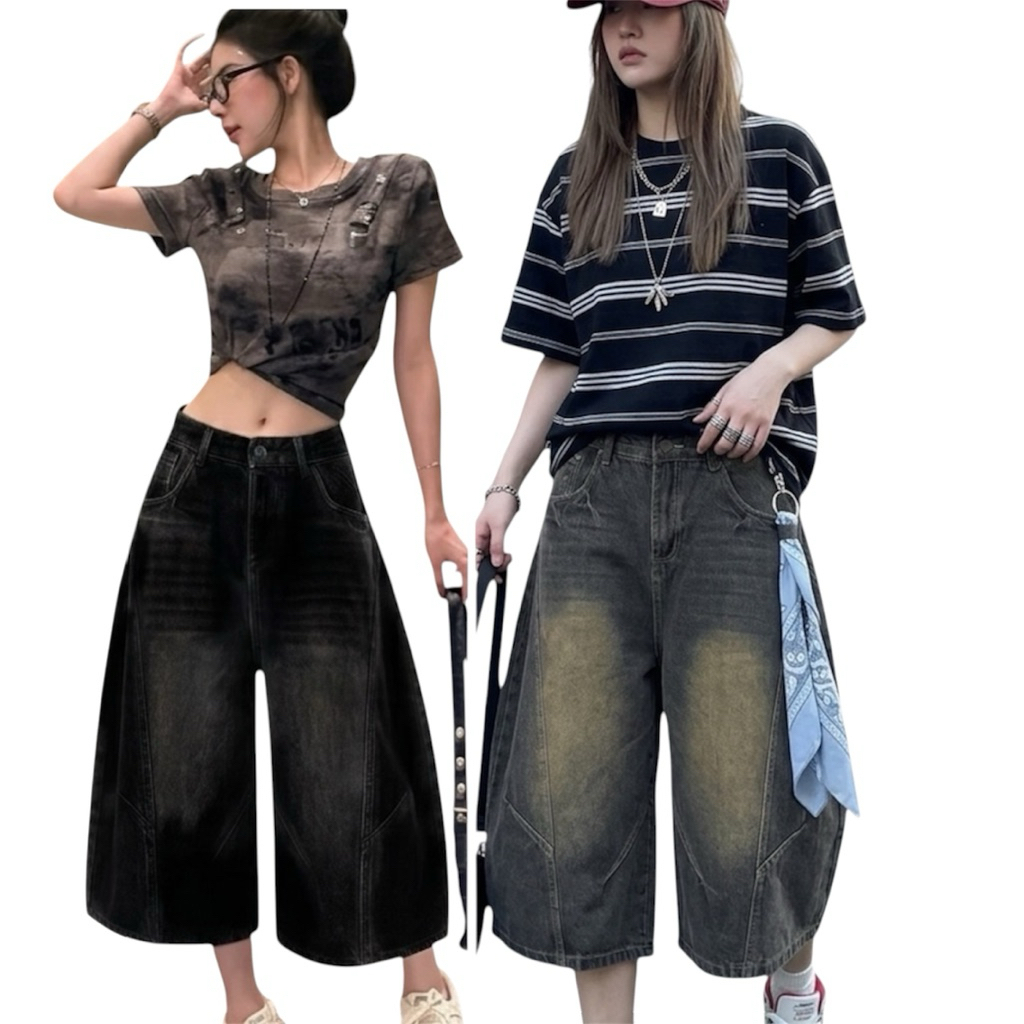 Quần Short Jean Lửng khóa Nữ Ống Rộng Cạp Cao Form Rộng Cá Tính, Quần Jean Short Lửng Qua Gối Unisex Cả Nam Nữ - Q04 | BigBuy360 - bigbuy360.vn