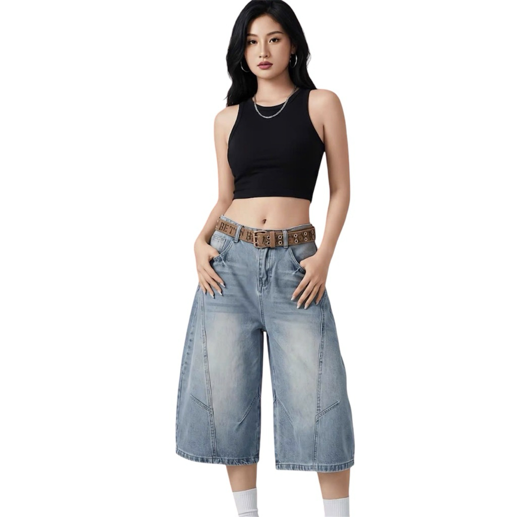 Quần Short Jean Lửng khóa Nữ Ống Rộng Cạp Cao Form Rộng Cá Tính, Quần Jean Short Lửng Qua Gối Unisex Cả Nam Nữ - Q04 | BigBuy360 - bigbuy360.vn