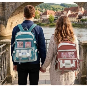 Balo Đi Học Nam Nữ Phối Màu Ulzzang Cỡ Lớn Nhiều Ngăn Ngăn Kiếng Trong Suốt Đựng Sticker Thời Trang Hàn Quốc Cho Học Sin
