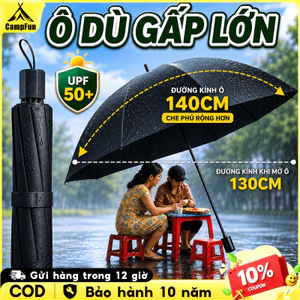 Ô che mưa gấp gọn 140CM, 12 Xương Siêu Bền, Chống Nắng Mưa, Che Phủ Rộng Cho 3 Người