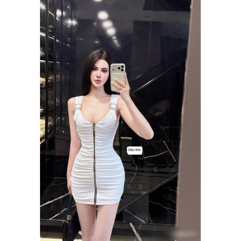 Body tag đá khoá đồng sang sịn ôm tôn dáng Đen-trắng
