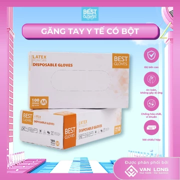 [Hộp 100 chiếc] Găng tay y tế có bột, găng tay cao su Best Gloves (Găng tay thăm khám)