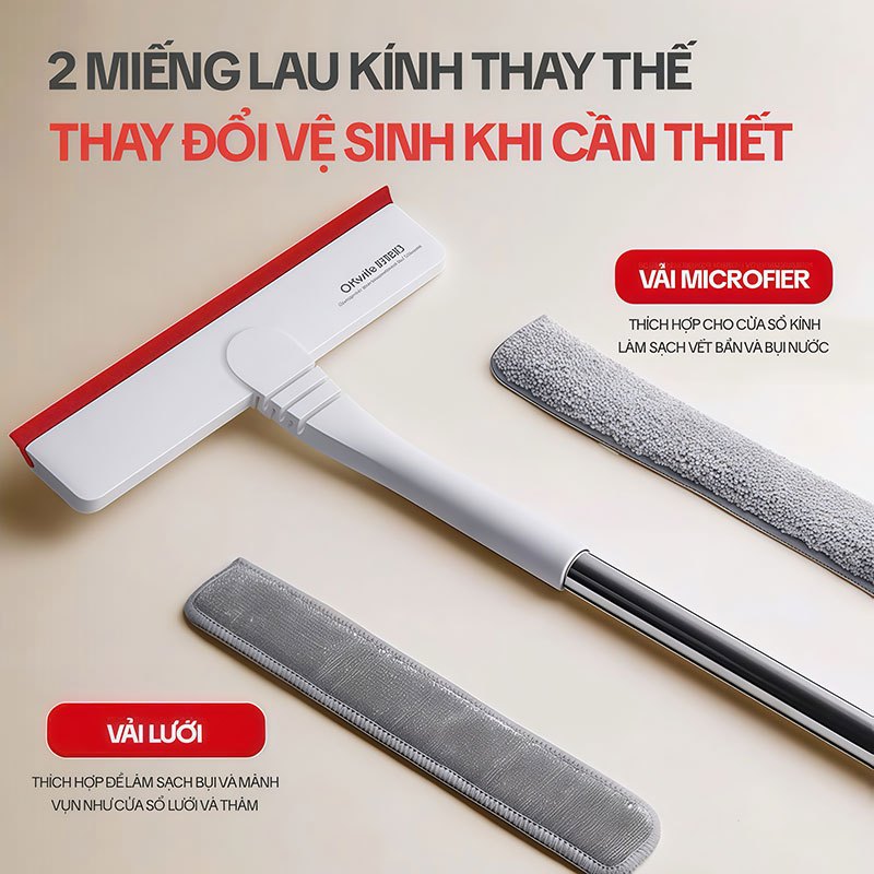 Cây Lau Kính OKwife HD-7309, Cây Gạt Kính Lau Kính Đa Năng 3 Trong 1, Cán Dài 130CM
