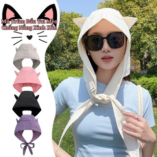 Mũ Trùm Đầu Thắt Nơ Phong Cách Tai Mèo Siêu Xinh, Nón Che Nắng 3in1 Mềm Thoáng Khí  King Shop N-969