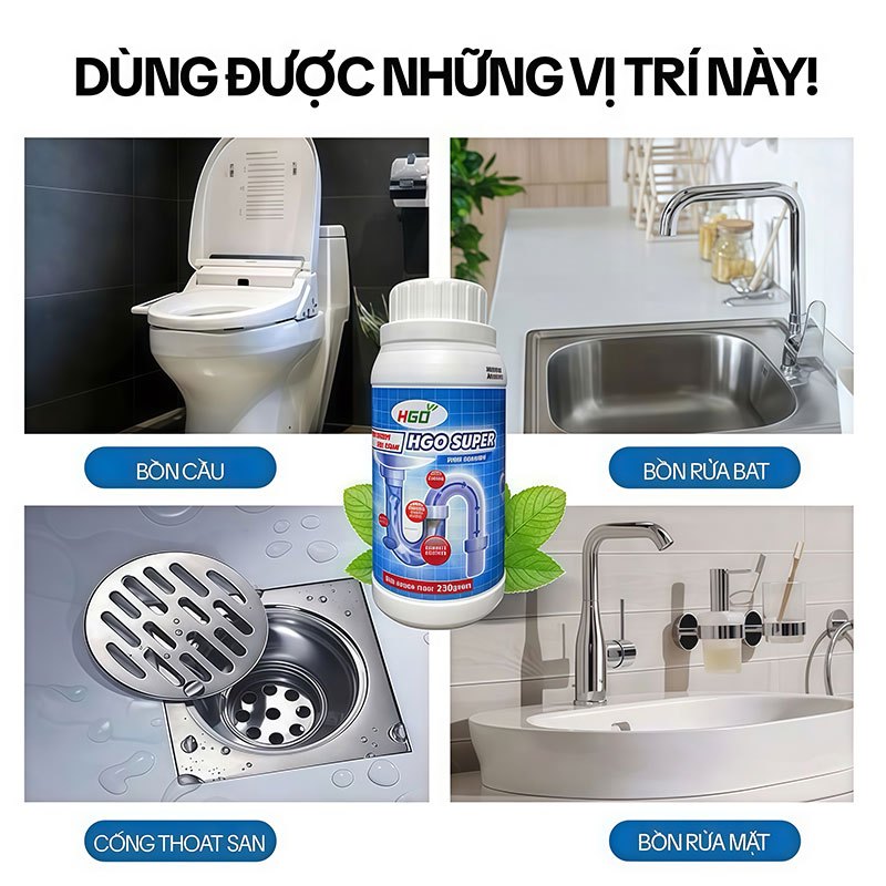 [COMBO 3] Bột Thông Cống Cực Mạnh HGO SUPER, Thông Tắc Bồn Cầu, Bồn Rửa Bát, Cống Thoát Nước 250G