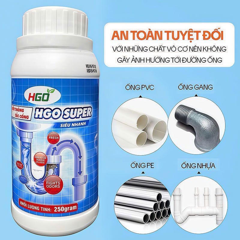 [COMBO 3] Bột Thông Cống Cực Mạnh HGO SUPER, Thông Tắc Bồn Cầu, Bồn Rửa Bát, Cống Thoát Nước 250G