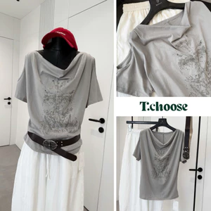 Áo thun tay ngắn trễ vai kèm belt 6016 TCHOOSE