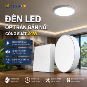 Đèn Ốp Trần Nổi LED 24W 3 Màu Ánh Sáng Tròn/Vuông, Đèn Gắn Trần Siêu Sáng Tiết Kiệm Điện, BH 2 Năm