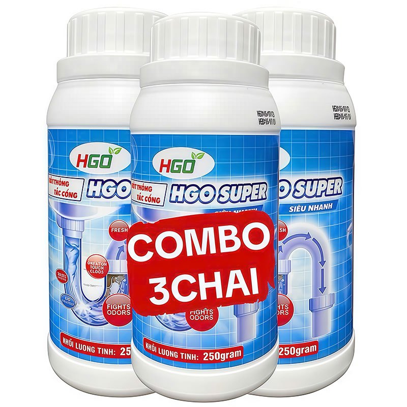 [COMBO 3] Bột Thông Cống Cực Mạnh HGO SUPER, Thông Tắc Bồn Cầu, Bồn Rửa Bát, Cống Thoát Nước 250G