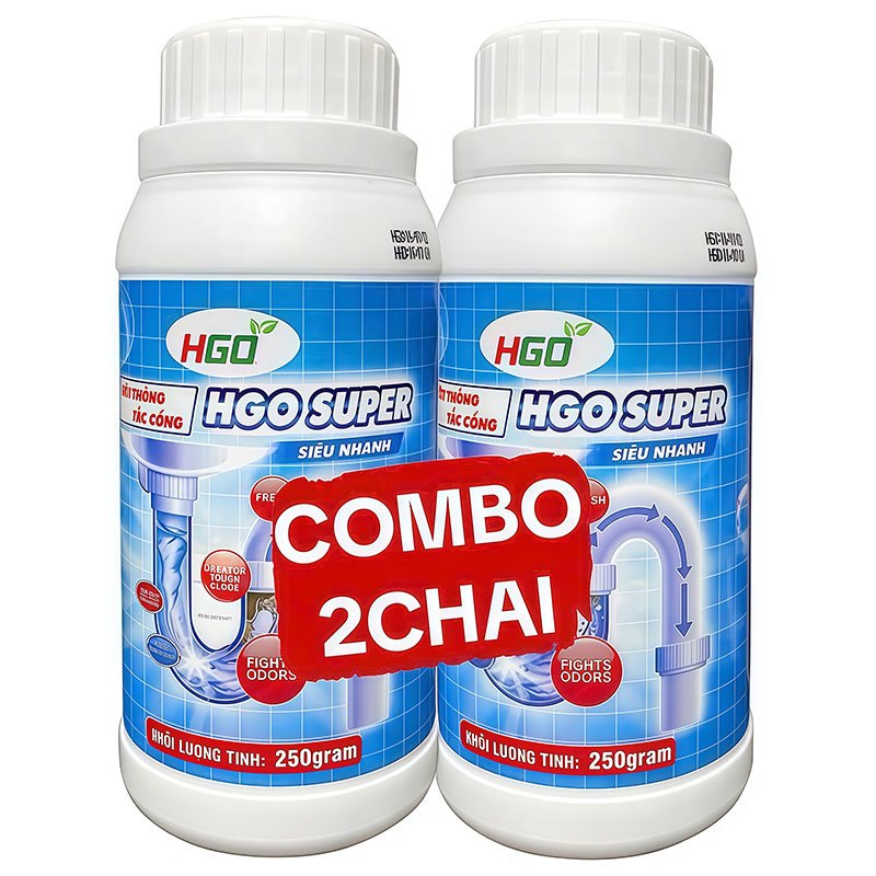[COMBO 2] Bột Thông Cống Cực Mạnh HGO SUPER, Thông Tắc Bồn Cầu, Bồn Rửa Bát, Cống Thoát Nước 250G