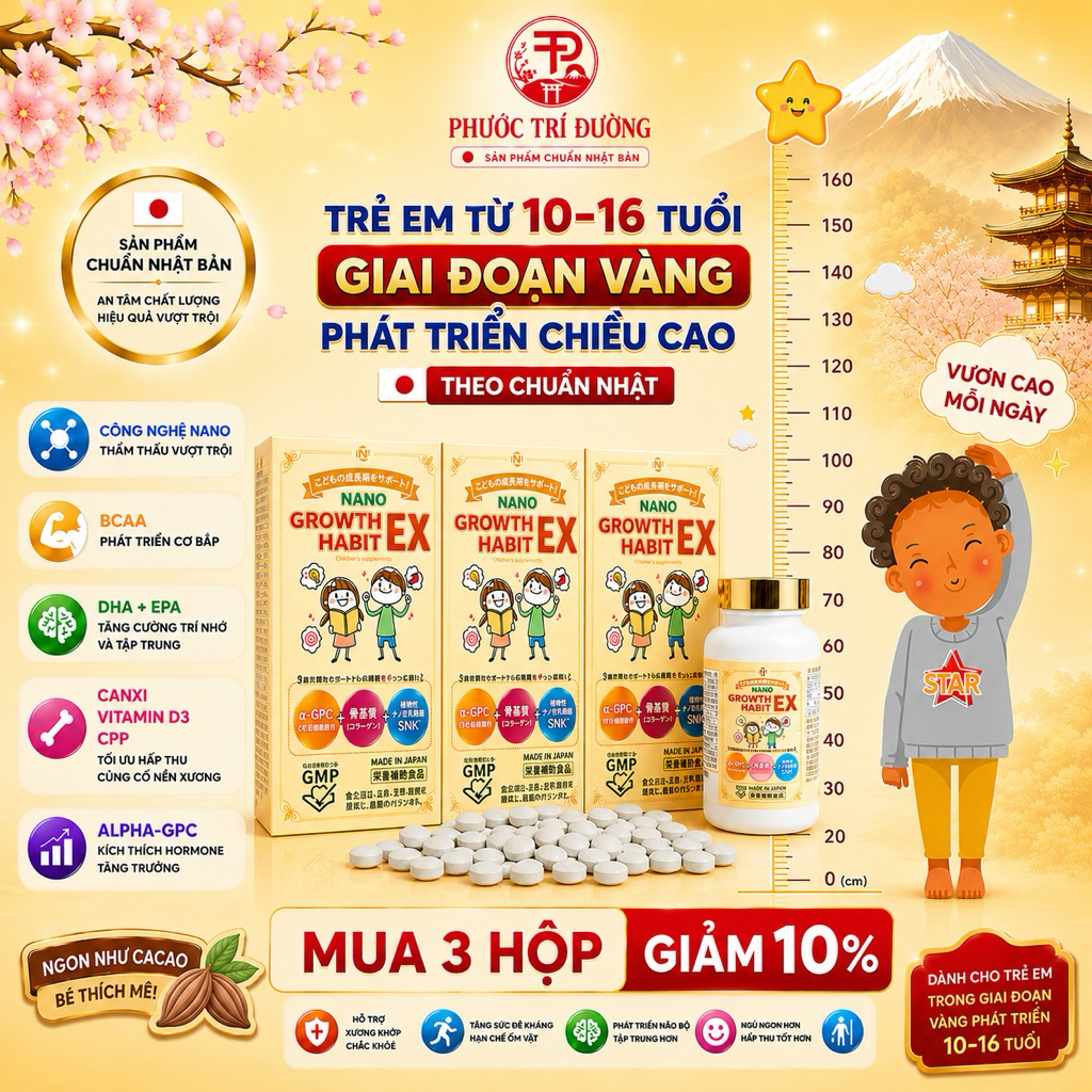[Liệu Trình Mua 3 Hộp Giảm 10%] Viên Uống Tăng Chiều Cao Và Phát Triển Trí Não Nano Growth Habit EX