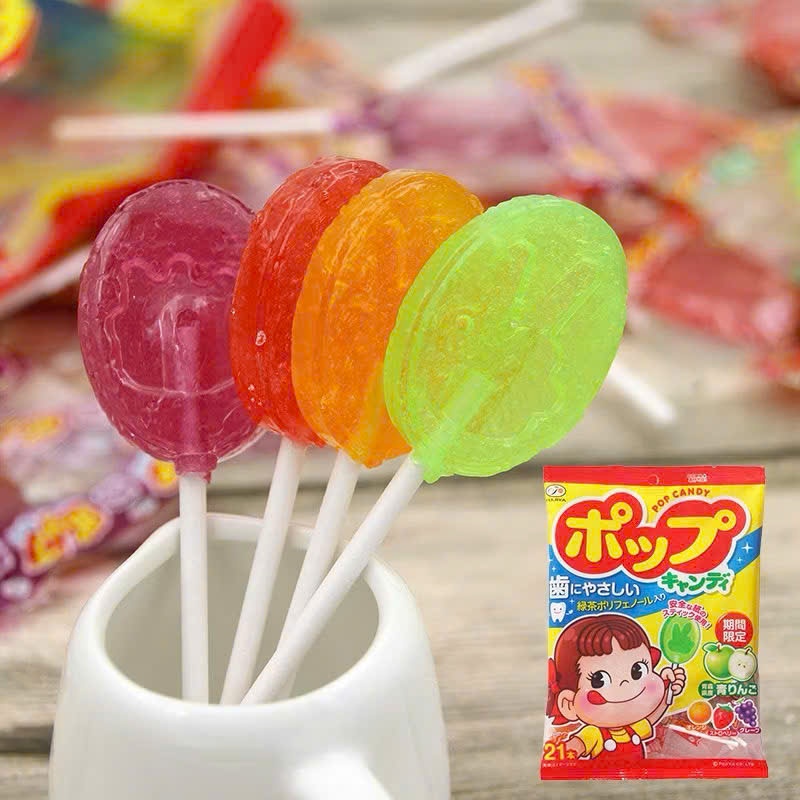 Kẹo Mút Cô Gái Trái Cây Chống Sâu Răng Fujiya Pop Candy  Nhật Bản 20 Cây. Kẹo Mút Cho Bé