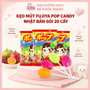 Kẹo Mút Cô Gái Trái Cây Chống Sâu Răng Fujiya Pop Candy Nhật Bản 20 Cây. Kẹo Mút Cho Bé