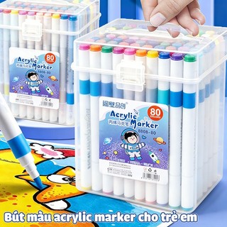Acrylic Marker Set Cho Bé Dụng Cụ Học Tập Màu, Mực Xả Mịn, Không Chảy, Đầu Lông Mềm, 12/24/36/48/60 Màu Tươi Sáng