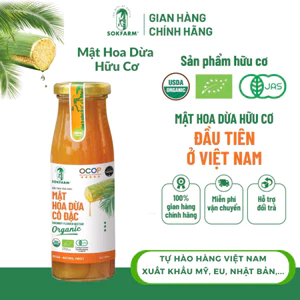 Mật Hoa Dừa Cô Đặc Sokfarm Hàng Việt Nam xuất khẩu, chuẩn Organic,ngọt dịu, thơm hương dừa Chai 250g