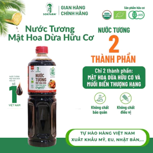 Nước tương Mật Hoa Dừa Organic Sokfarm chai 1L tiết kiệm vị nguyên bản không đậu nành, không gluten
