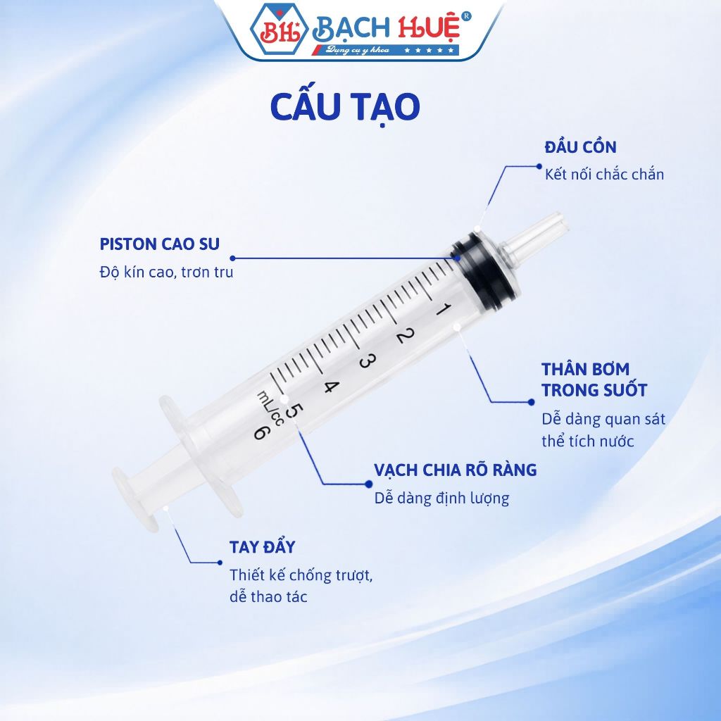 Hộp 100 Cái Bơm Kim Tiêm Vinahankook 5ml (5cc) 23G/ 25G – xi lanh y tế dùng một lần kim 23g / 25g