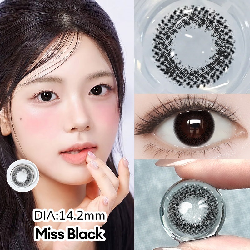 Kính áp tròng màu đen,lens cận 6 tháng có độ (0-4), Lens Missblack,Đường Kính 14.0~14.5mm,Lens Mắt đen(Giá 2 chiếc) | BigBuy360 - bigbuy360.vn