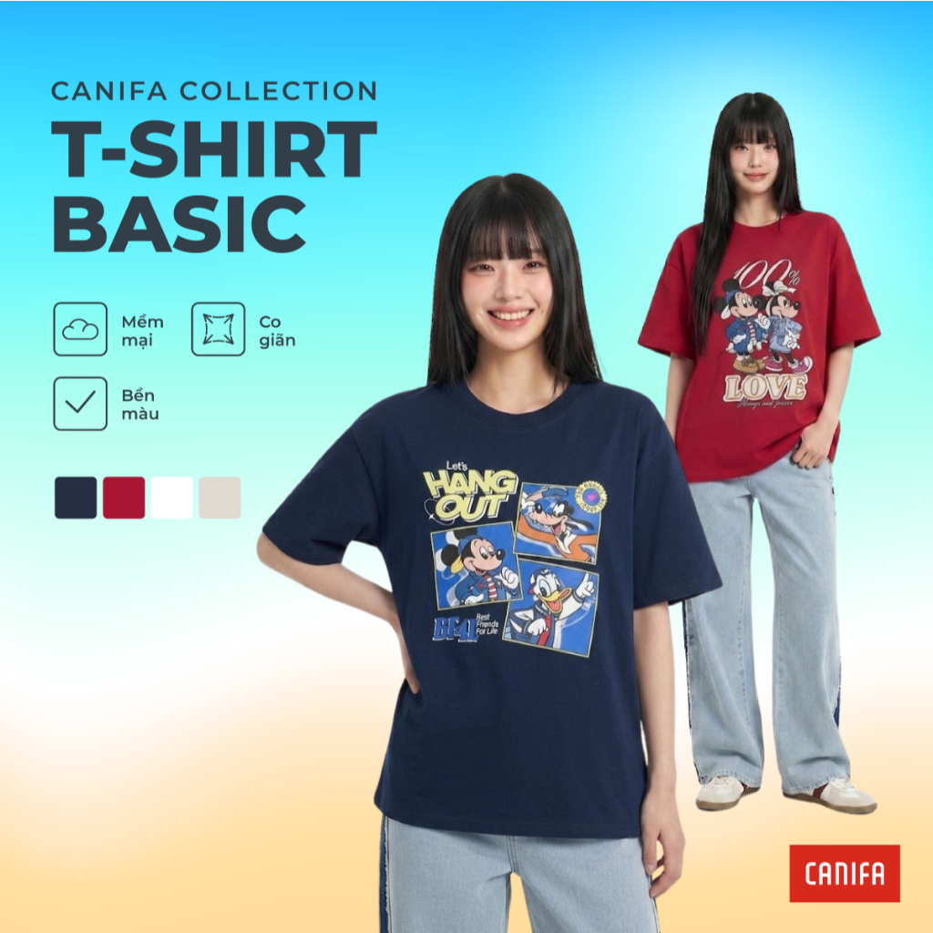 Áo phông unisex người lớn CANIFA áo phông form vừa cổ tròn cộc tay chất liệu cotton mềm mại 5TS26S006