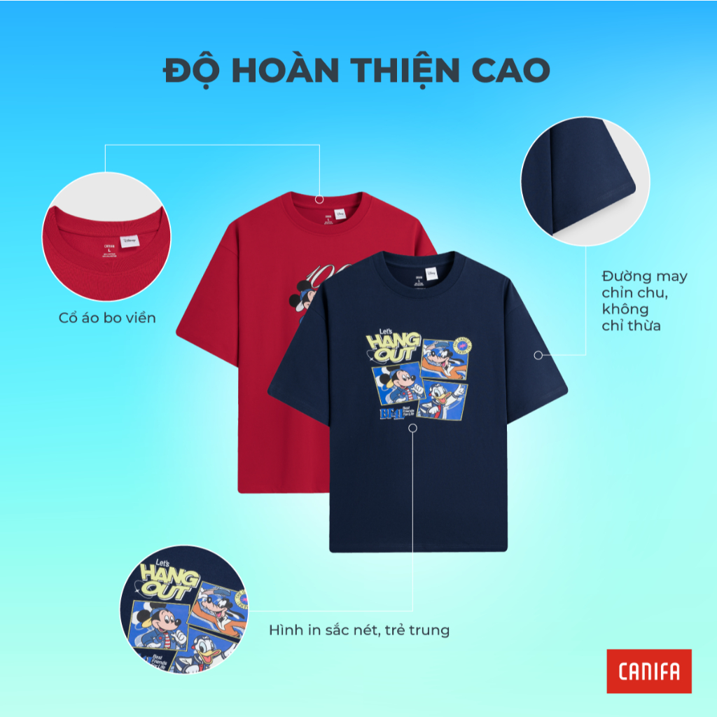 Áo phông unisex người lớn CANIFA áo phông form vừa cổ tròn cộc tay chất liệu cotton mềm mại 5TS26S006