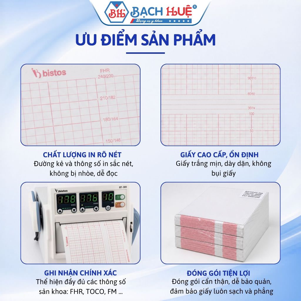 Giấy Monitor Sản Khoa BT-300 Bistos Cao Cấp–giấy in theo dõi tim thai, cơn co tử cung chuẩn khớp máy