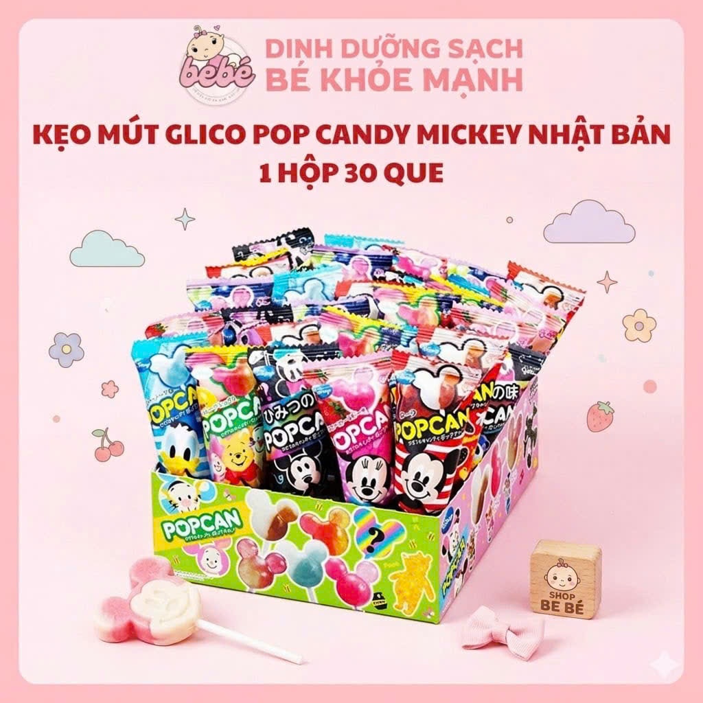 Kẹo Mút Glico Popcan Disney Nhật Bản. Kẹo Mickey Trái Cây Cho Bé Không Gây Sâu Răng