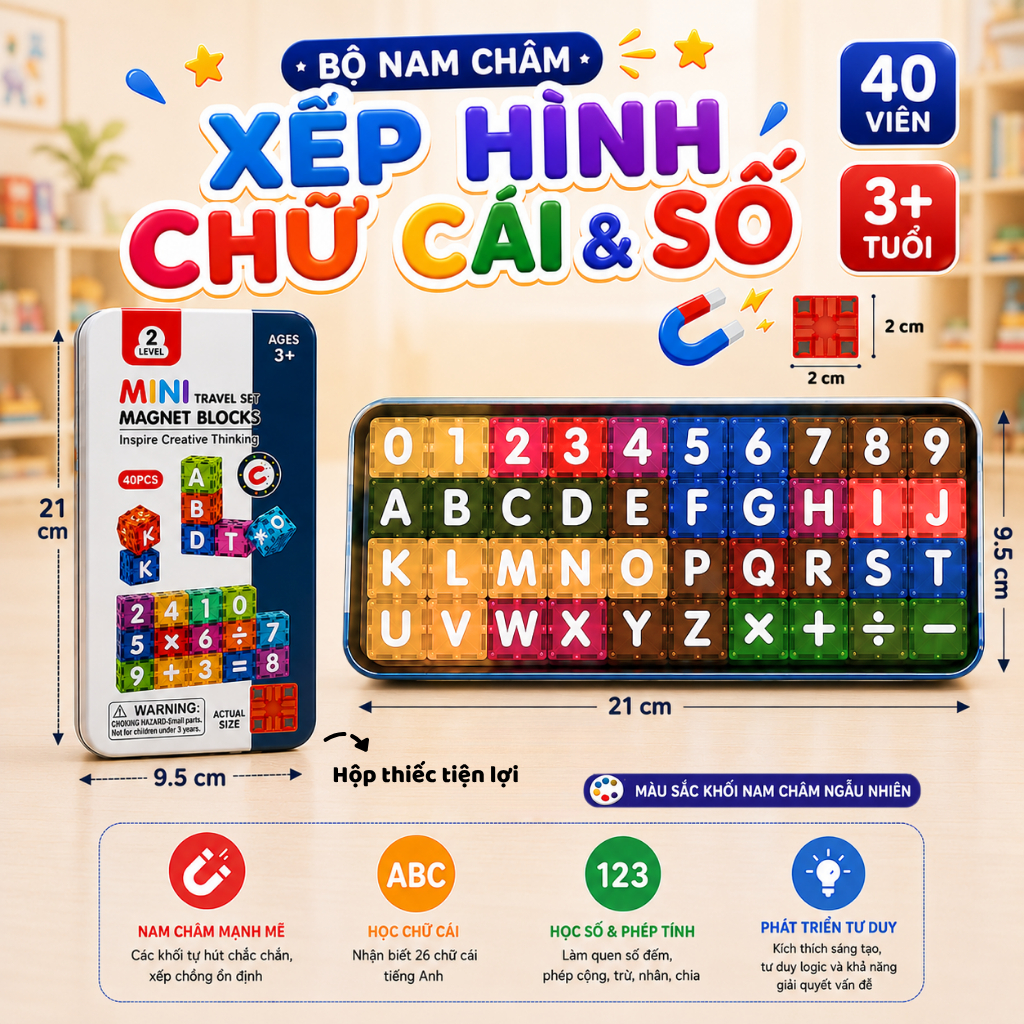 Bộ Xếp Hình Nam Châm Chữ Cái Và Số Đồ Chơi Tư Duy - Đồ Chơi Cho Bé PUKAPI