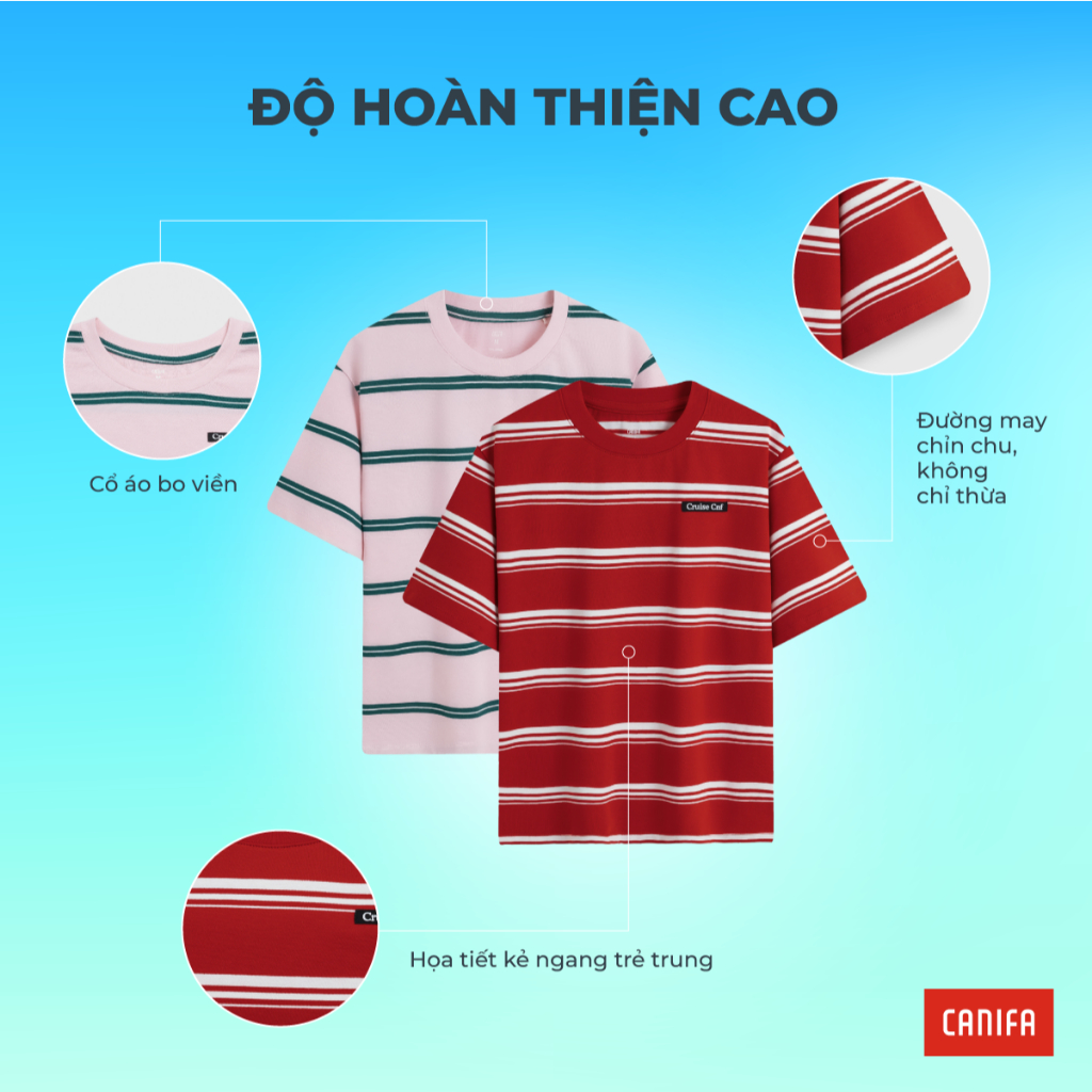 Áo phông nữ CANIFA áo thun cotton mềm mát cộc tay họa tiết kẻ ngang 6TS26S013