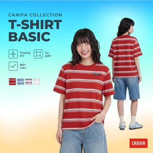 Áo thun kẻ ngang nữ ngắn tay cổ tròn chất liệu cotton mềm mát CANIFA 6TS26S013