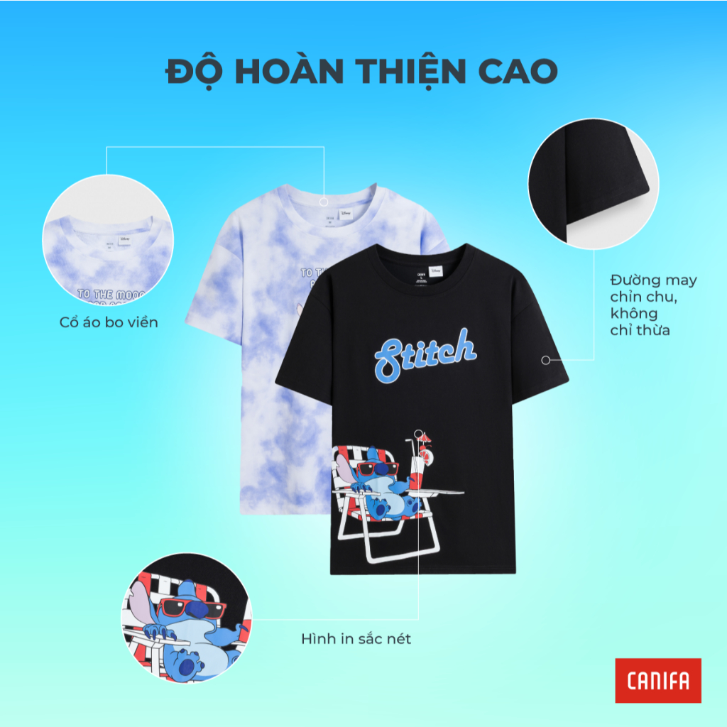 Áo phông ngắn tay unisex CANIFA người lớn cổ tròn in họa tiết 5TS26S007