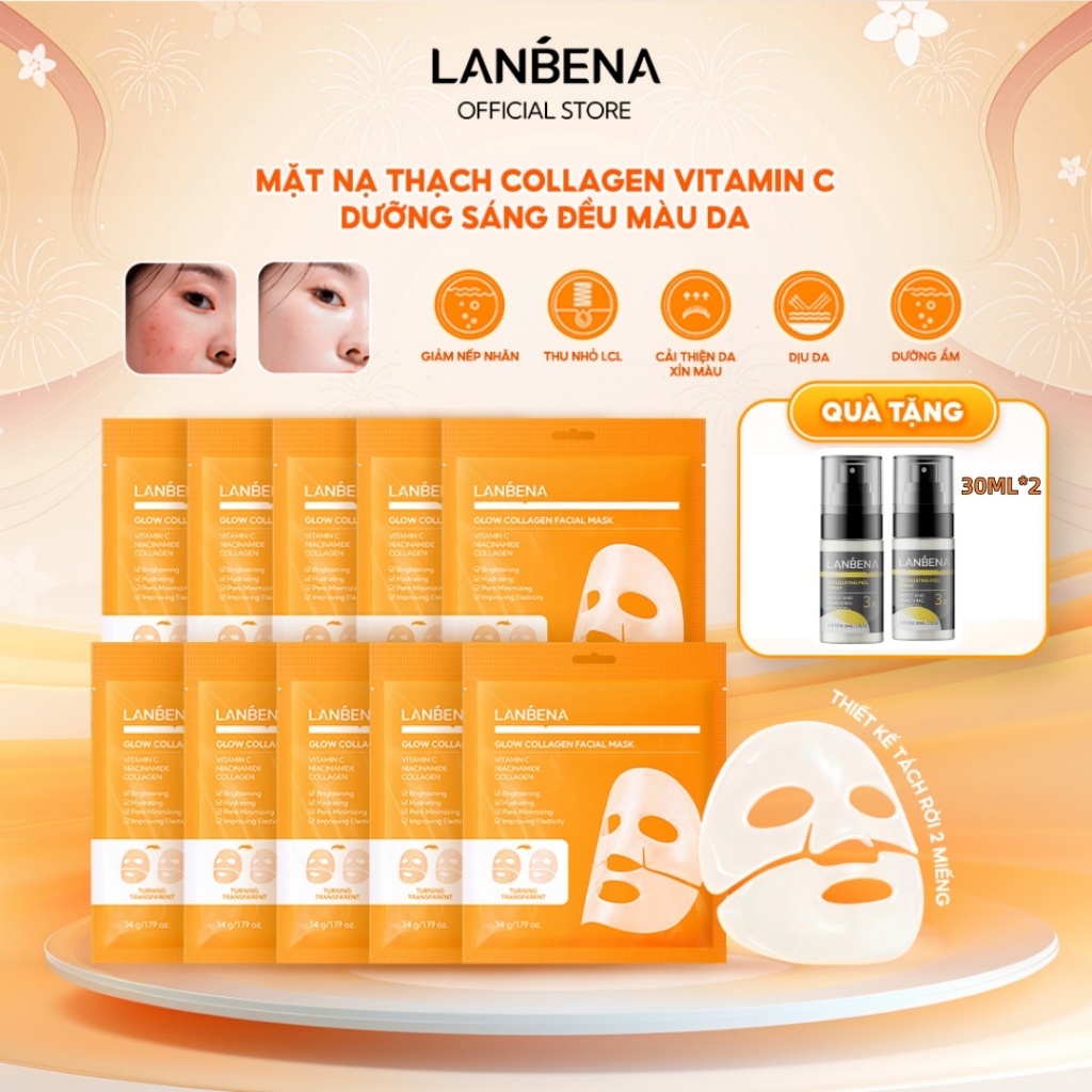 LANBENA 10PCS Mặt Nạ Thạch  VC (34g) - Chống Lão Hoá Giảm Nhăn Làm Dịu Trẻ Hoá Da Mặt nạ Skincare