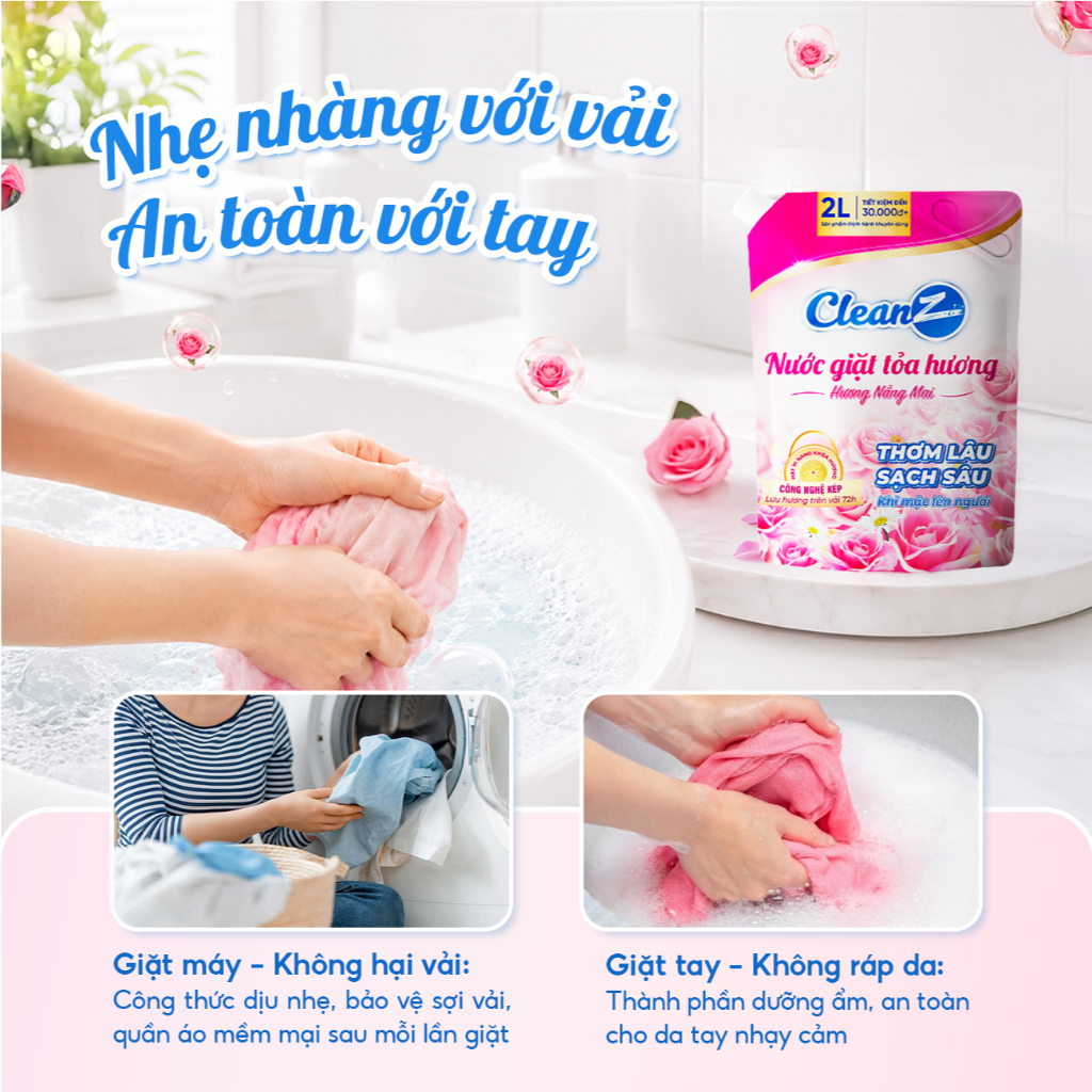 Nước Giặt Xả Tỏa Hương CleanZ Công Nghệ Sạch Sâu, Đánh Bay Vết Bẩn, Hương Thơm Mềm Mại, Bảo Vệ Màu Quần Áo