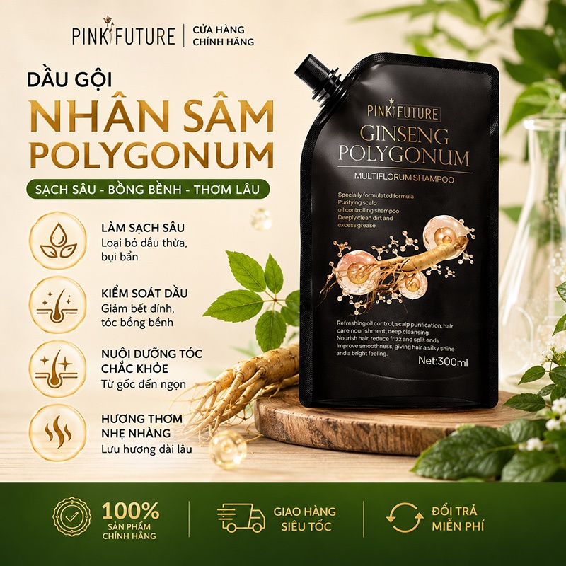 [MỚI] Dầu Gội nhân sâm Thảo Dược PINK FUTURE thúc đẩy mọc tóc mới và ngăn ngừa rụng tóc 300ml