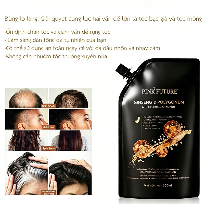 [MỚI] Dầu Gội nhân sâm Thảo Dược PINK FUTURE thúc đẩy mọc tóc mới và ngăn ngừa rụng tóc 300ml