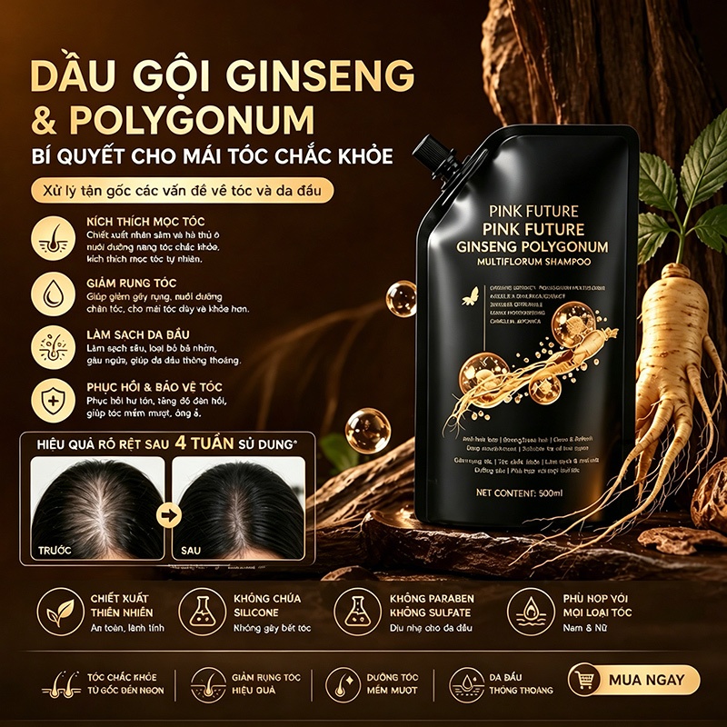 [MỚI] Dầu Gội nhân sâm Thảo Dược PINK FUTURE thúc đẩy mọc tóc mới và ngăn ngừa rụng tóc 300ml