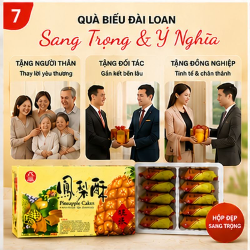 Hộp Bánh Dứa Đài Loan Jiu Fu Nice Choice, 227g / 8bánh, Nướng nhân dứa thơm mềm, Quà biếu Đài Loan